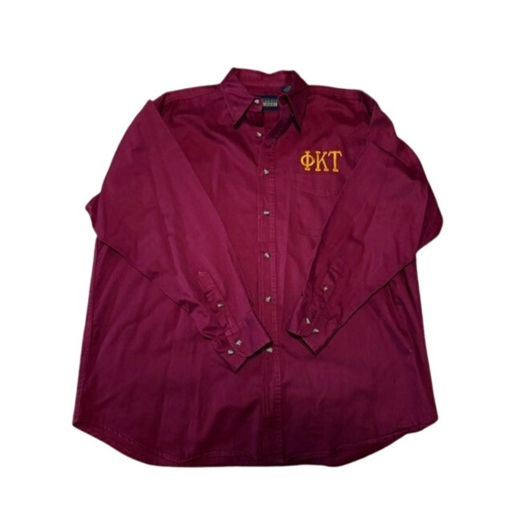 Harvard Square Mens Maroon Phi Kappa Tau Greek Letter Button Down Cotton XL